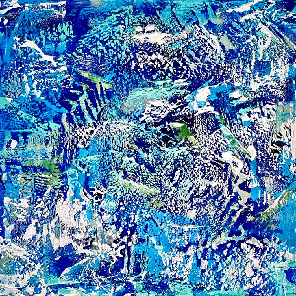 Dynamic blue and white textured fine art abstract painting by Gregory Christeas