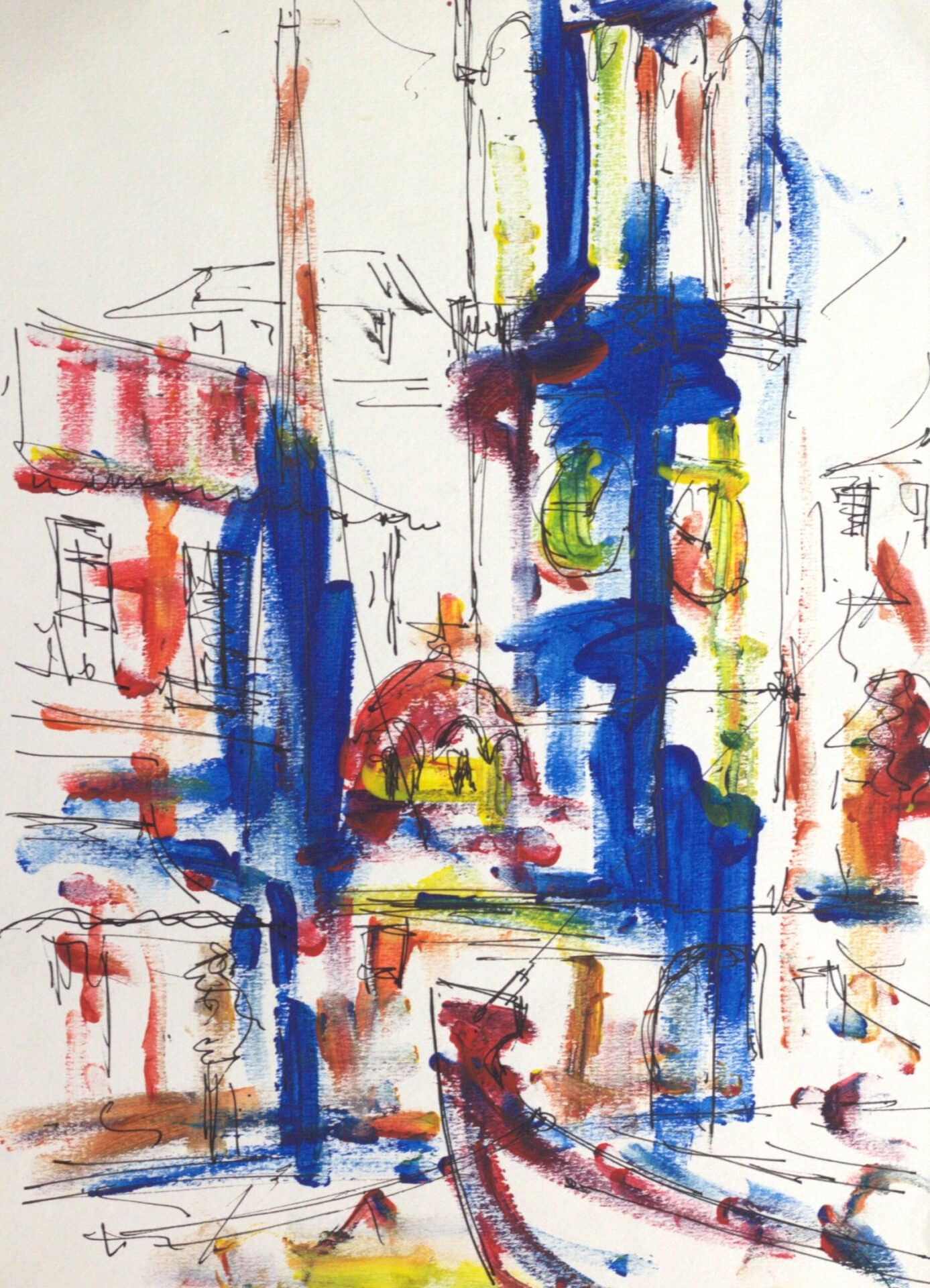 Greek Island Paintings Ink on paper Ydra Port Christeas (3)