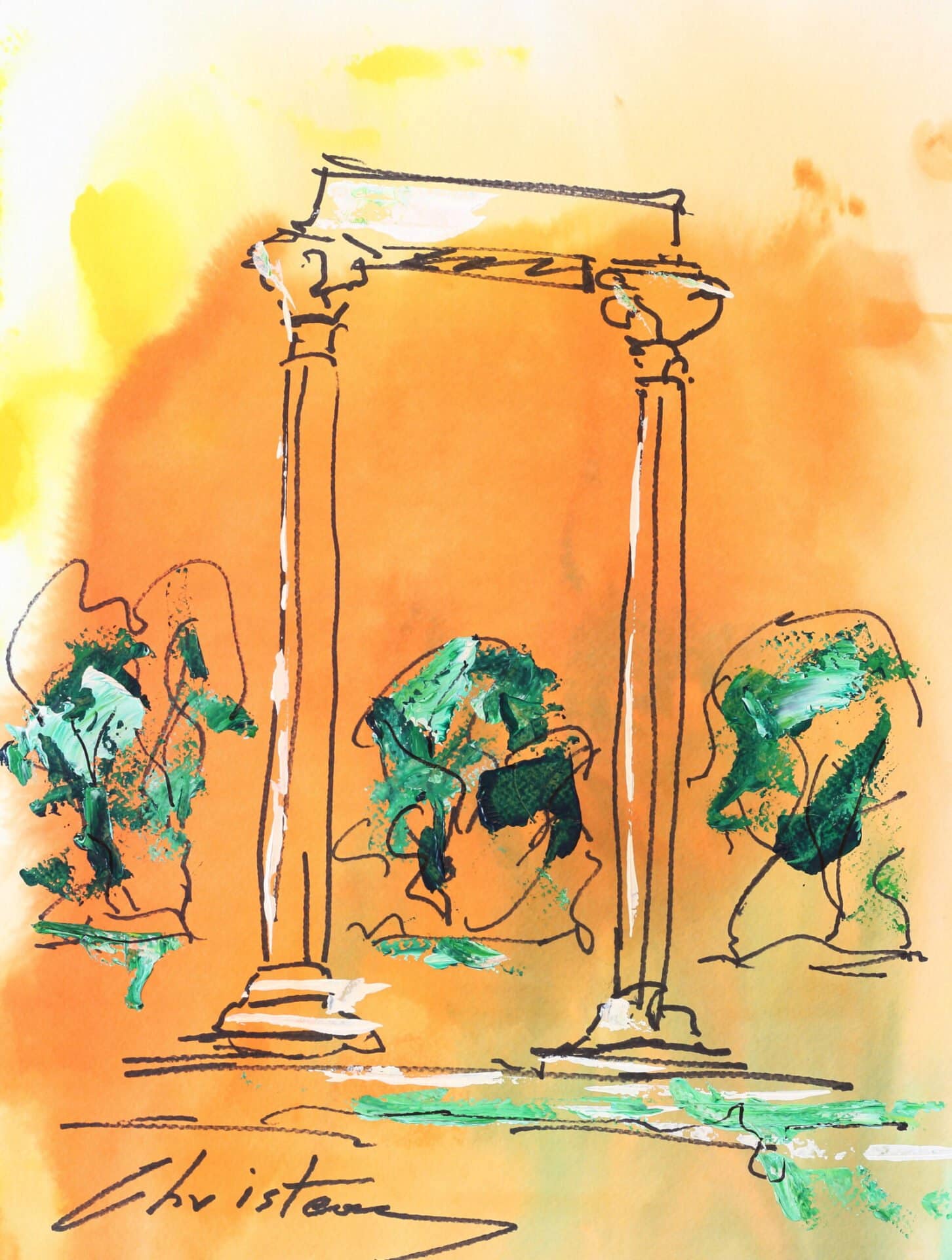 Apollo Temple – Greek Islands 11.5"x15.5" Original Painting by Gregory Christeas