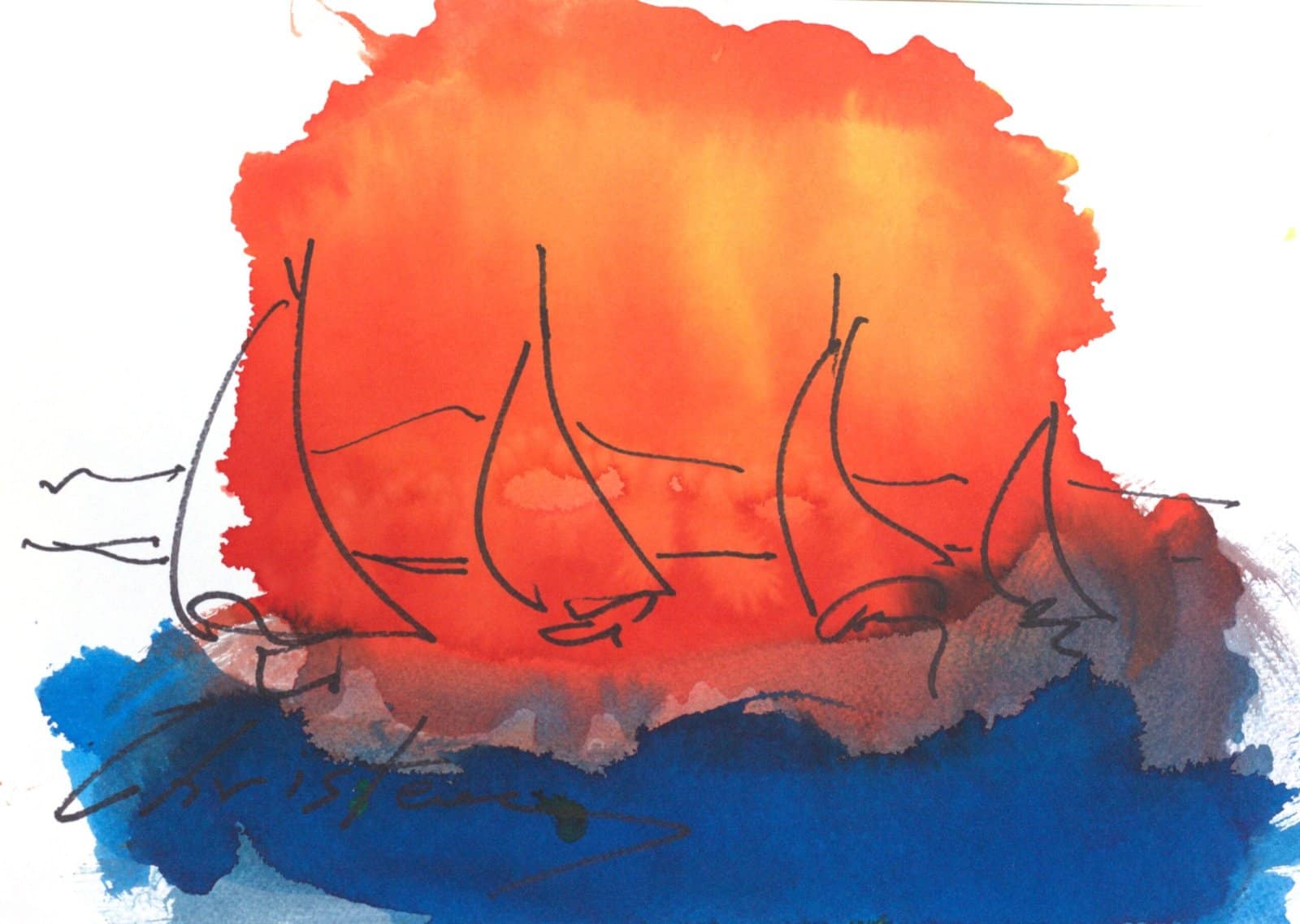 Sunrise Sailing – Greek Islands 8.25"x11.6" Original Painting by Gregory Christeas
