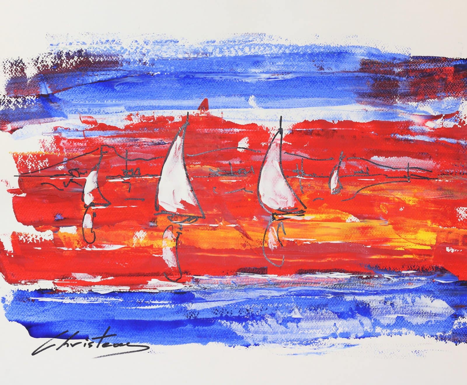 Greek Island Sail Boats original acrylic painting by Gregory Christeas 1960-1980 series