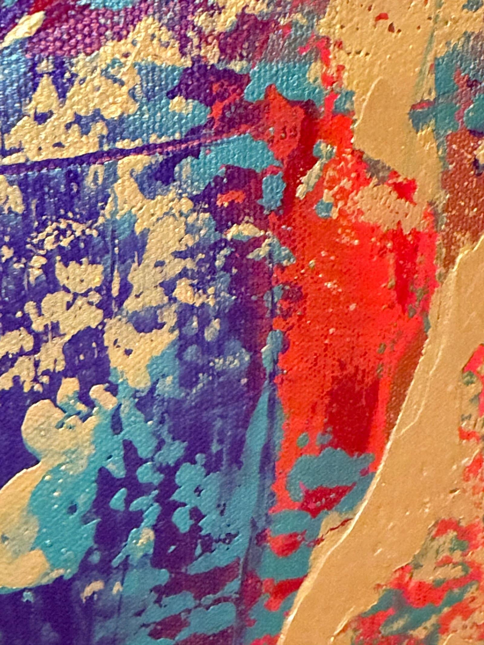 Starlight original abstract painting macro detail displaying metallic paint layers and color contrast by Gregory Christeas